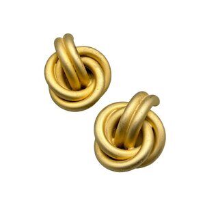 Matte Gold Tone Knot Clip On Earrings 1.5" Vintage 1980s Classy Earrings